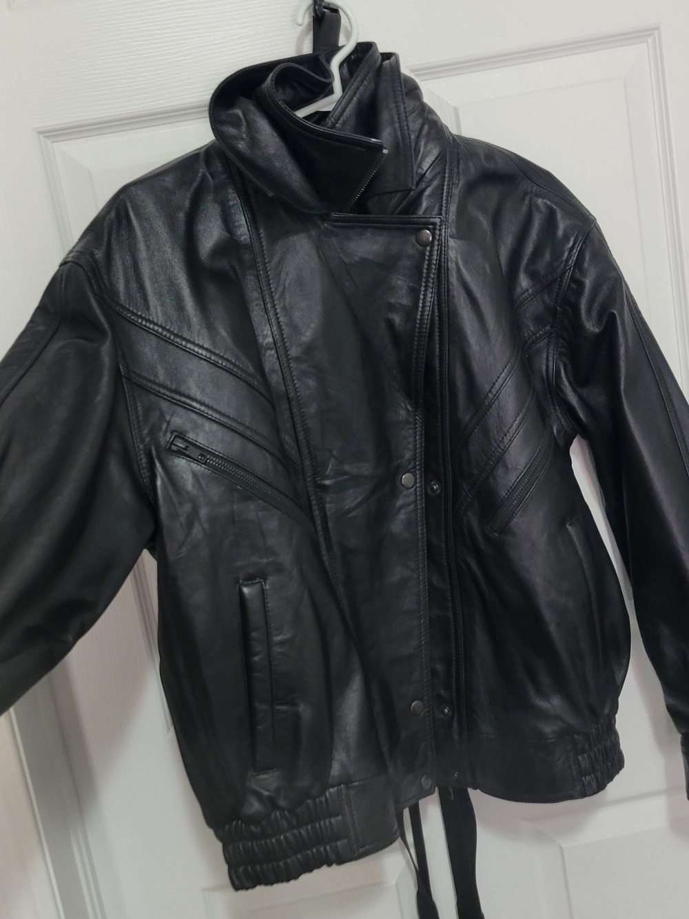 Black Leather Women's Zip-Front Jacket
